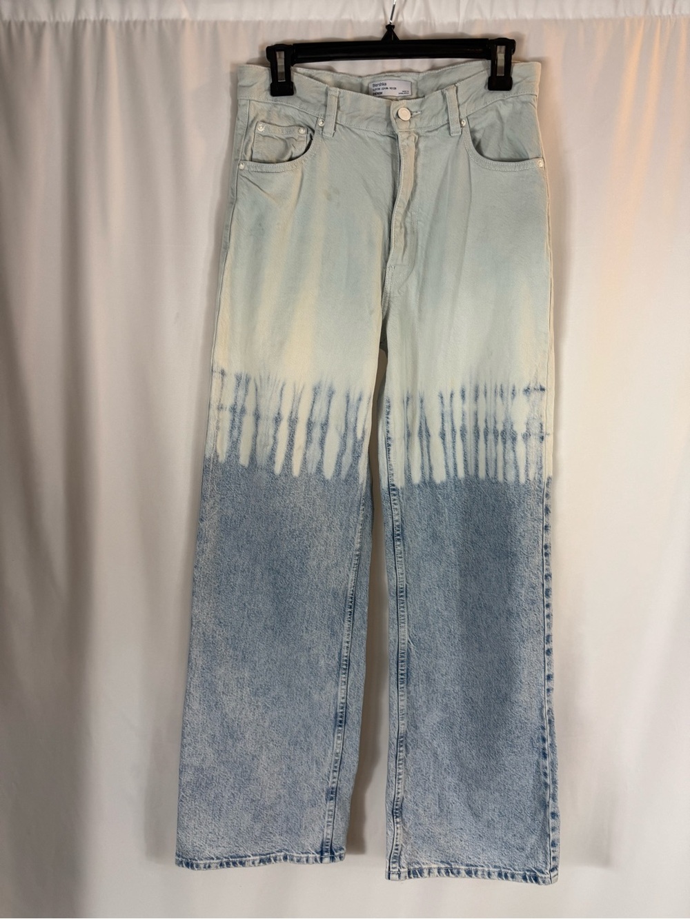Bershka Two-Tone Tie-Dye Flare Jeans - Light Blue & Off-White size:USA 6